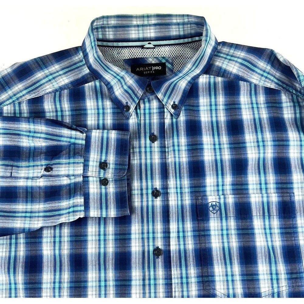 Ariat Pro Series Western Shirt Men's 2XLT Button Down Long Sleeve Blue Plaid